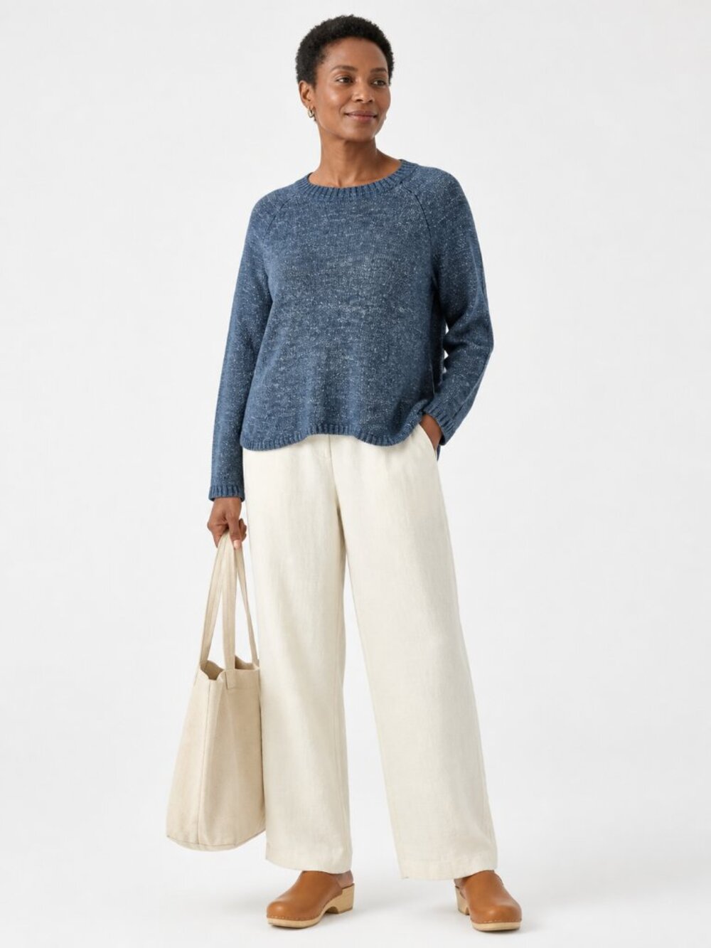 Eileen Fisher Organic Cotton Marled Blue Sweater Size XS Minimalist